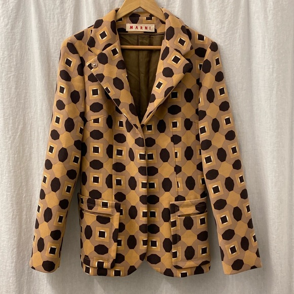 Marni Jackets & Blazers - MARNI Abstract Print Wool Blazer Snap Button Closure Satin Lining Size 42 US 6